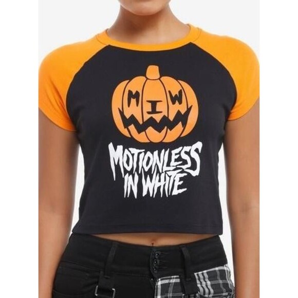 Motionless In White Jack-O-lantern Baby Doll Crop Raglan Shirt S Hot Topic - Picture 1 of 5